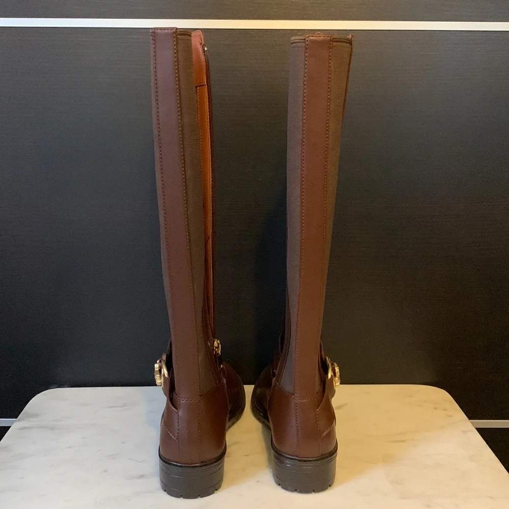 Coach Farrah Logo Buckle Tall Riding Boots in Brown